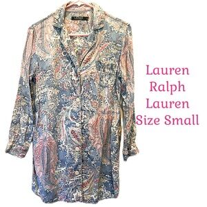 Lauren Ralph Lauren Blue and Pink Paisley Sleep Shirt Small Cotton blend